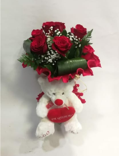 Osos de peluche con rosas sales rojas