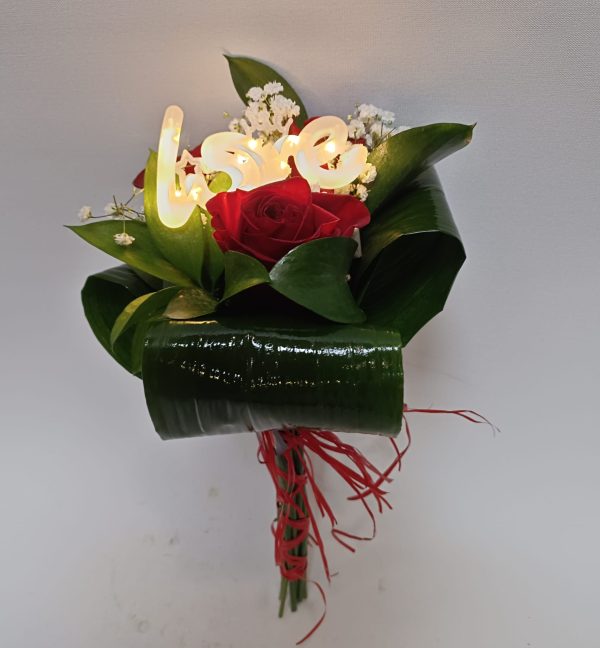Bouquet 3 rosas rojas LOVE luminoso