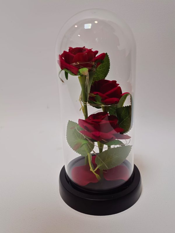 Cúpula 3 rosas rojas con luz - Imagen 2